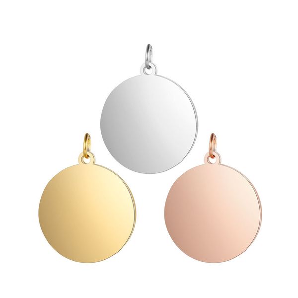 

stainless steel round pendant metal 6-20mm outer hole high mirror polish blank tag charm steel/gold/rose gold color 10pcs, Silver