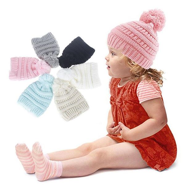 

kids knitted hat pom pom beanie baby girls boys winter warm skullies beanie pompom warm hats jj20178, Blue;gray