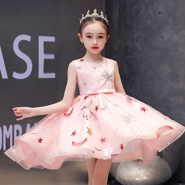 

new children's dress wedding gauze dress children's clothing elegant princess banquet trailing costume princess, Red;yellow