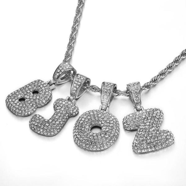 

iced out cz первого символа алфавит имя ожерелье цвет серебро из нержавеющей стали цепи женщин ювелирных изделий dropshipping hiphop bling, Silver