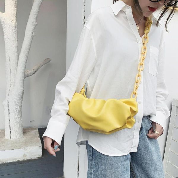 

pu leather solid color cloud bags for women 2020 new thick chain shoulder messenger handbags summer new luxury cross body bag