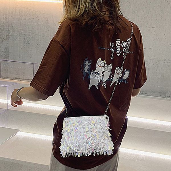 

sequined diamond small square bag beaded handbag chain shoulder slung female bag