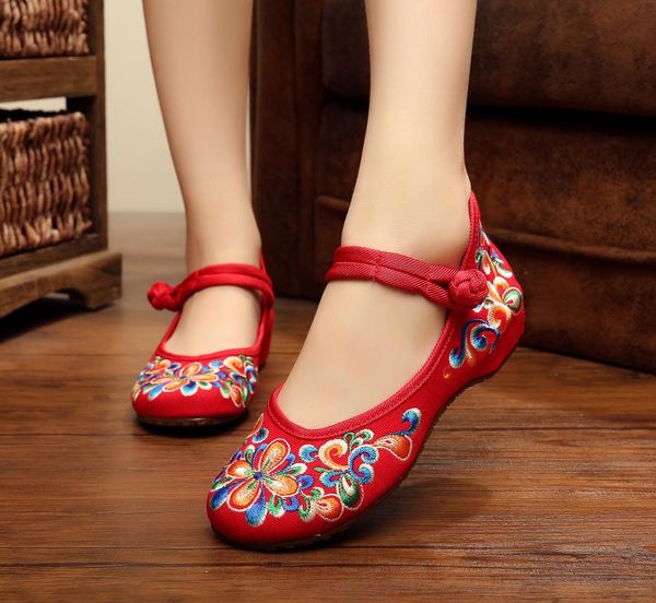 

plus size 41 fashion women shoes, old beijing mary jane flats with casual shoes, chinese style embroidered cloth shoes woman, Black