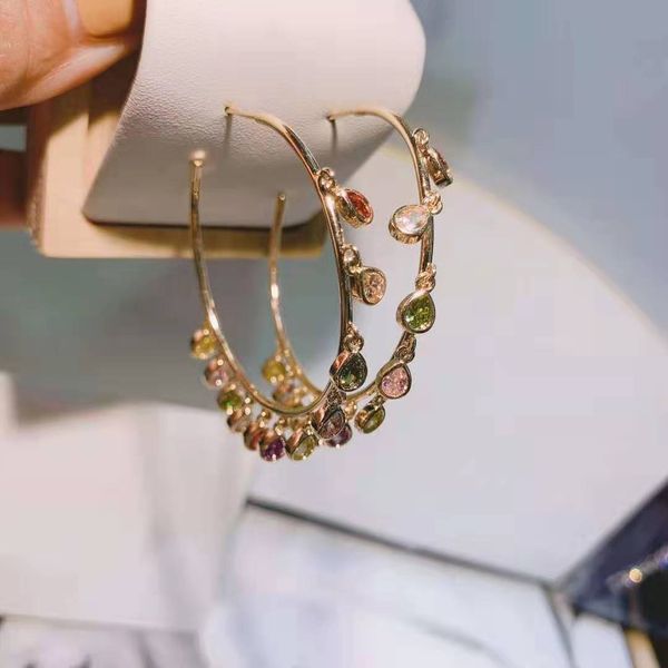 

fashion-border of south american style new earrings personality color zircon earrings factory direct sales, Golden;silver
