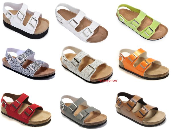 

milano style men flat sandals comfortable casual three buckle original box women summer beach genuine leather slippers
