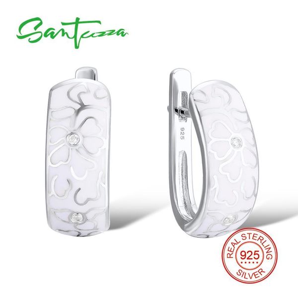 

santuzza серебряные серьги для женщин подлинный стерлингового серебра 925 белый цветок кубического циркония brincos ювелирные изделия эмаль, Golden;silver