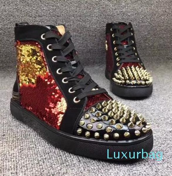 

2018 new arrival famous design men women red blue glitter high red bottom sneakers,brand casual shoes 36-47 drop shipping c14 01, Black