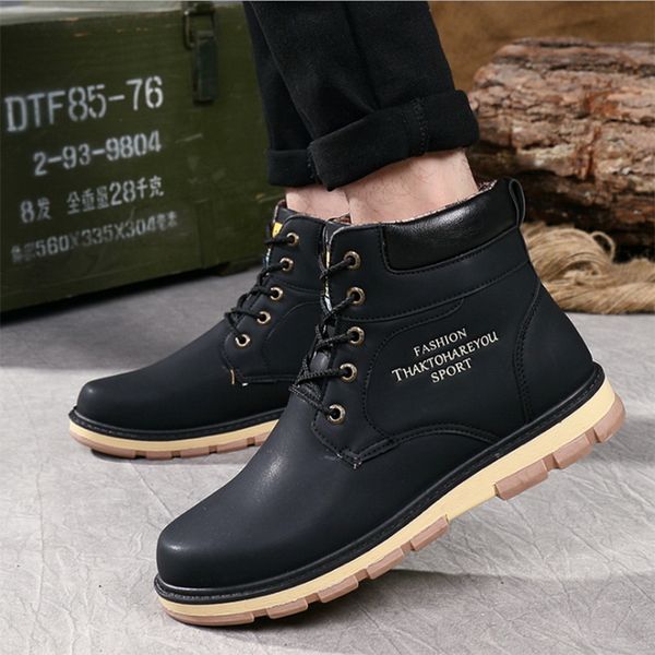 

oeak fashion motorcycle boots outdoor working snow boots men shoes brand leather ankle autumn winter men's, Black