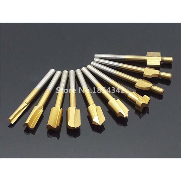 

10pcs set 1/8" 3mm hss titanium router bits wood cutter milling fits dremel rotary tool engraving machine knife sharpening slot