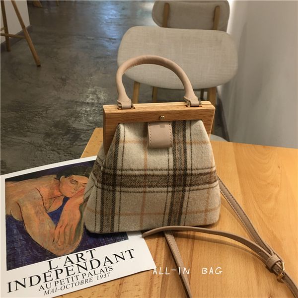 

new women's handbag retro wooden clip plaid leopard female shoulder messenger bag korean luxury lady purses dinner clutch bags