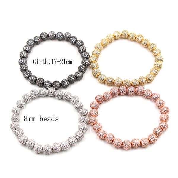 

10mm micro inset black zircon ball 8mm micro inset white zircon ball alloy beads bracelet bangle luxury elastic bracelet jewelry
