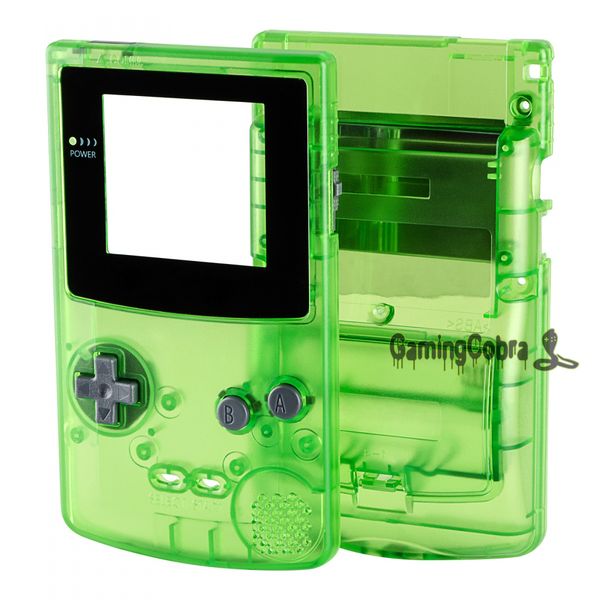 

clear green full housing shell buttons with screen len for gameboy color - gbc013
