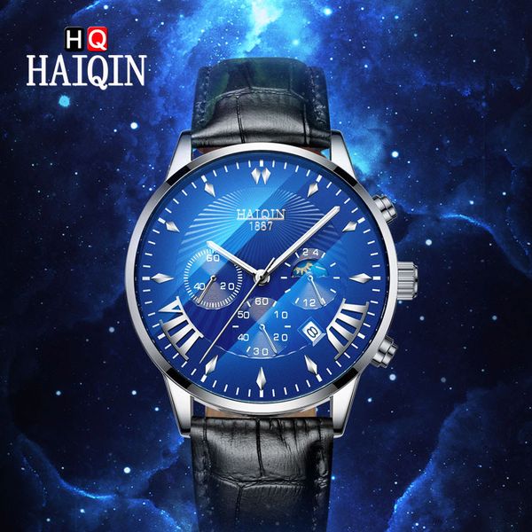 

haiqin мужские часы 2019 лучший бренд человек спорт водонепроницаемый часы роскошные кварцевые хронограф мужские часы relogio masculino, Slivery;brown