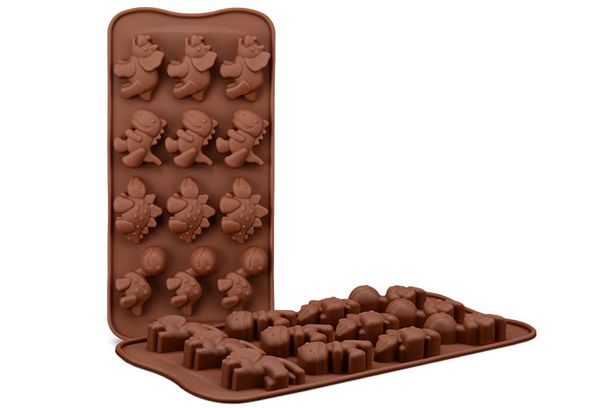 Die neuesten 12 Gitter mit Dinosaurier-Silikon-Schokoladen-Backutensilien, Lebensmittelqualität, Silikon-Keksform, kostenloser Versand