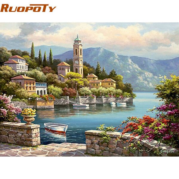 

ruopoty frame harbor seascape diy painting by numbers kit acrylic paint on canvas handpainted for home wall art picture 40x50