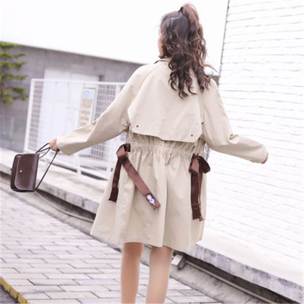 

casual windbreaker female long section korean spring autumn 2019 new chic loose waist tie thin trench coat for women x835, Tan;black