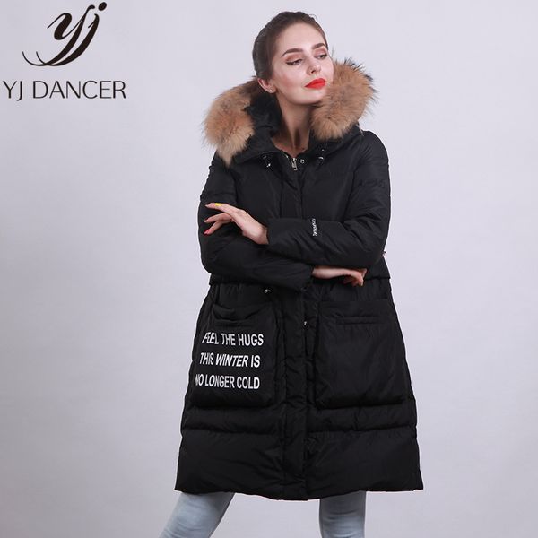 

winter casual women's down jacket 2019 new fashion mid-length loose overcoat large hooded fur collar down coat female zzz221, Black