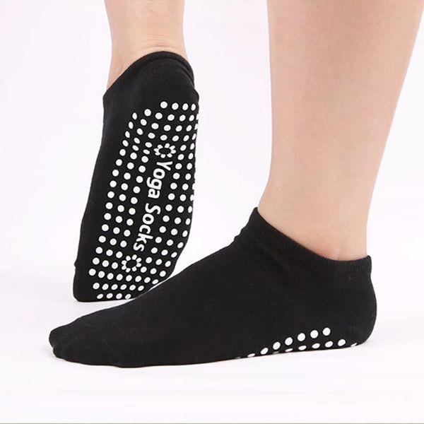 

women sports colorful yoga socks fitness and pilates cotton socks rainbow workout anti slip toe breathable blue, Black