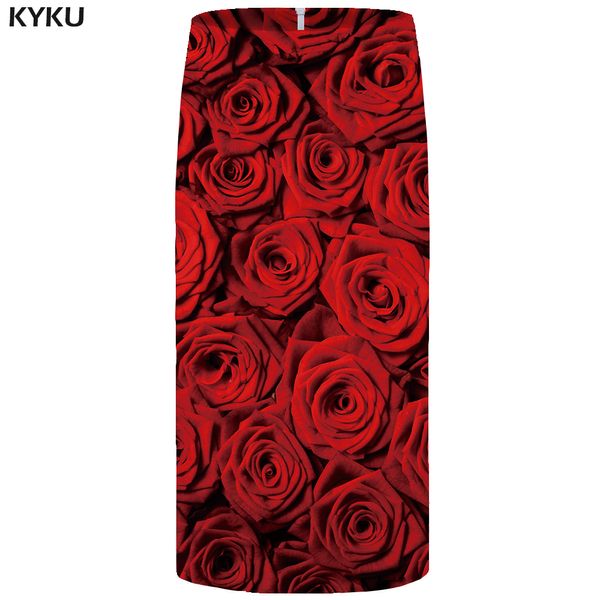 

kyku rose skirts women red flower party skirt pencil beautiful 3d print sundresses cool ladies skirts womens casual new, Black