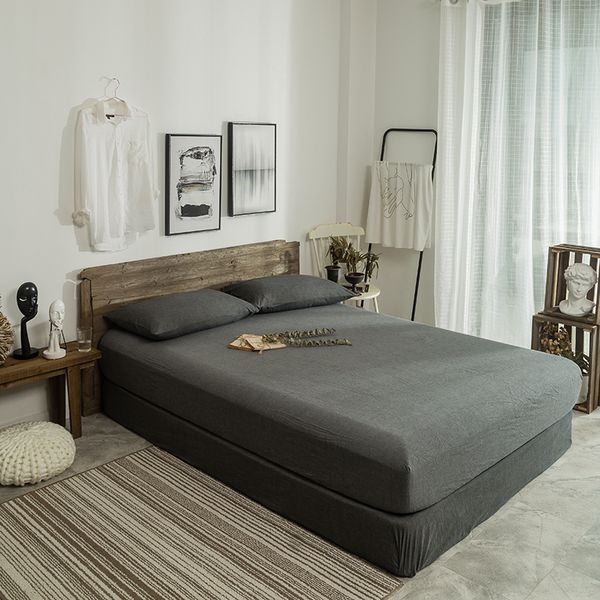 Bed Sheet With Pillowcase European Dark Gray Solid Color Fitted