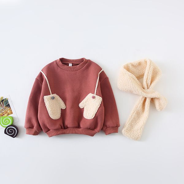 

fleece sweatshirt hoodies girls toddler sweater warm shirt baby boys children's autumn casual cotton winter clothes with scarf t200211, Black