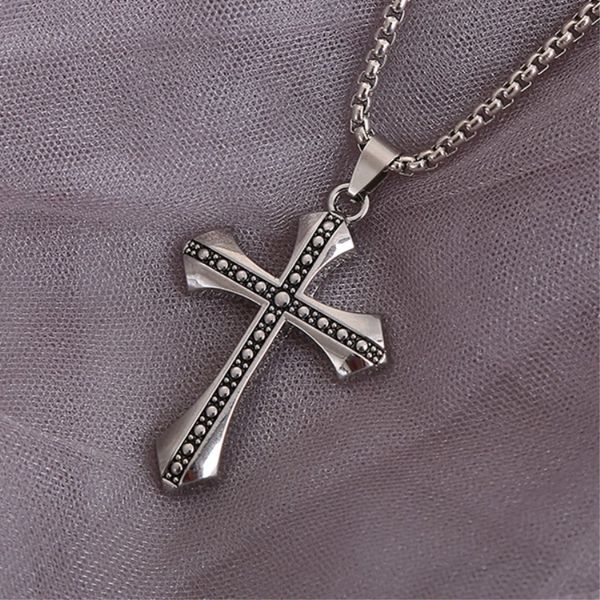 

htzzy new arrival necklace for men vintage cross pendant 60cm long necklace box chain fashion jewelry cross necklace, Silver