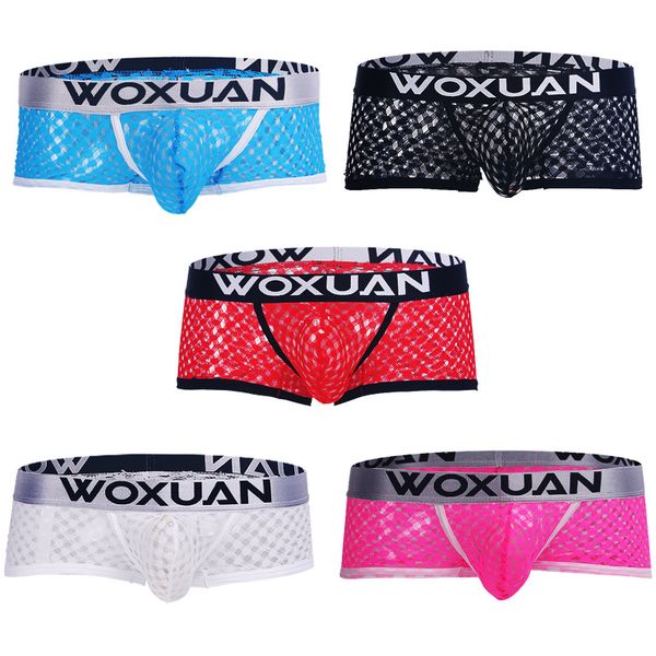 

men ultra thin underwear transparent honeycomb net mesh bikini boxers bulge underpants short lingerie intimates panites, Black;white