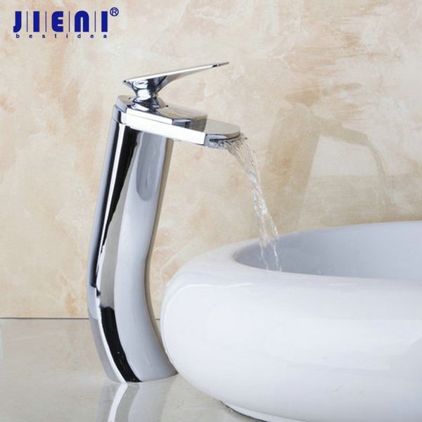 

jieni tall solid brass deck mount waterfall spout victory bathroom basin sink mixer tap chrome brass faucet