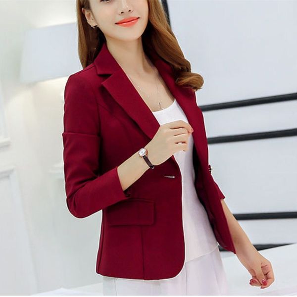 

new fashion women notched collar solid jacket spring single button pockets slim thin blazers, White;black