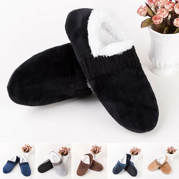 

2019 men soft breathable slippers anti-slip indoor winter warm thick plush slippers solid color shoes male  (40-45, Black