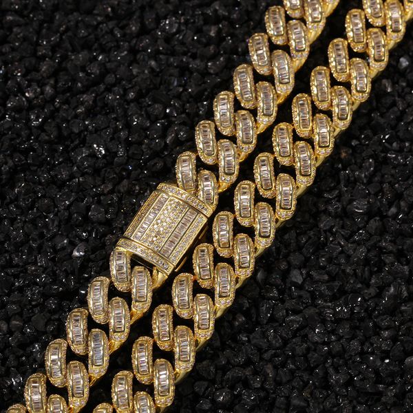 

Iced out gold ilver color miami cuban necklace chain hip hop copper material cz cla p men necklace