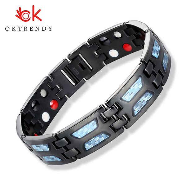 

oktrendy 4 в 1 титан магнитная энергия armband сила био браслет здоровье обезболивание magnet здоровья браслеты мужчин 2019 новые, Golden;silver