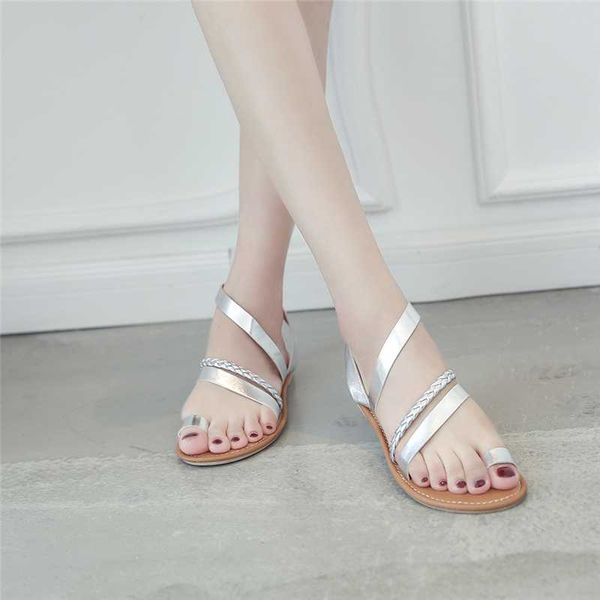 

plus size thong sandals summer women flip flops leather casual beach flat with shoes rome style female sandal low heels, Black