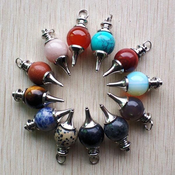 

wholesale 12pcs/lot fashion good quality natural stone mix ball charm pendants for necklaces jewelry making ing, Silver