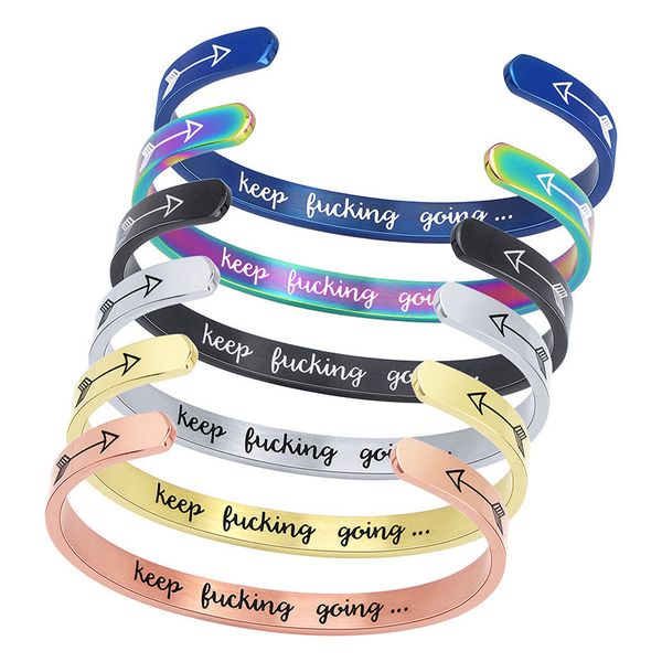 

6 colors inspirational keep fucking going cuff bracelets bangles motivational friend encouragement jewelry for men women gift, Black
