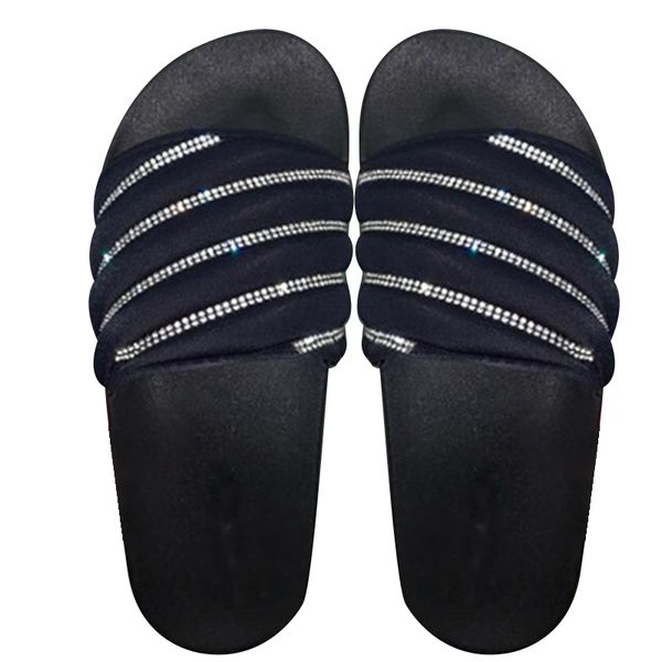 

womens shiny embellished slip on soft breathable sandals wear-resistant slipper flat shoes summer beach, Black