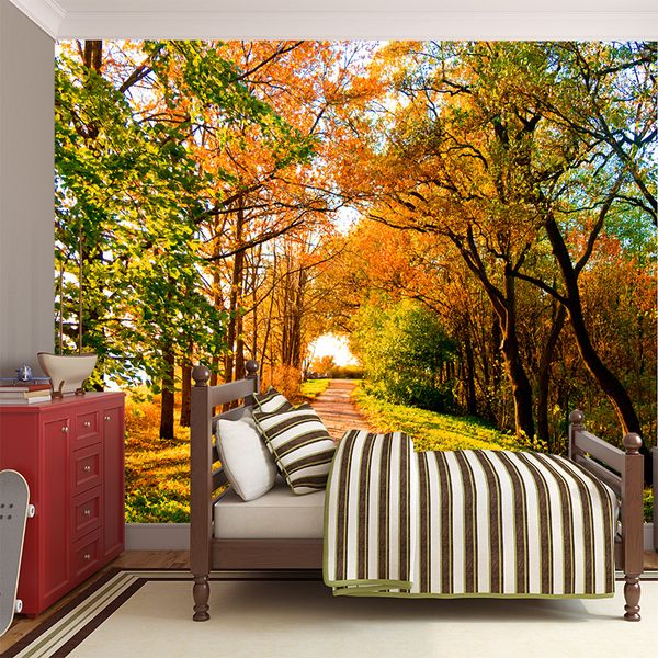 3d Autumn Forest Turn Yellow Scenery Photo Wallpaper Home Decoration Silk Hd Pattern Wall Cover For Bedroom Special Themed Wall Covering Wide
