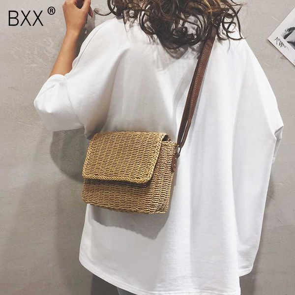 

bxx] 2020 summer tide women's single shoulder crossbody bag ladies beach all-match straw weaving flap personality handbag hf095
