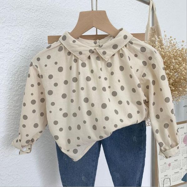 

2019 new wholesale girls dots shirt cotton autumn full sleeve fashion girls blouse 1-6t hx187, White;black