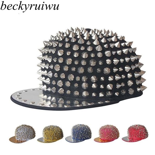 

beckyruiwu 2018 взрослый прохладный би-бой плоским козырьком бейсболки мужчины хип-хоп панк-рок спайк шпильки заклепки кепка шляпа, Blue;gray