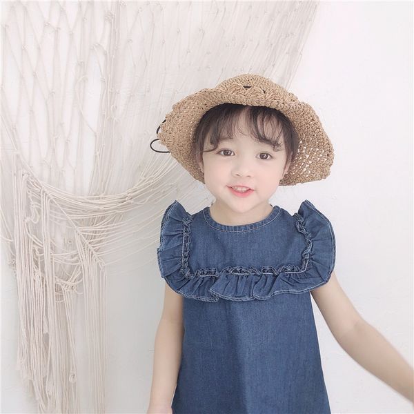 

enkleibb so lovely little girls summer denim dress ruffle sleeve straight dresses children korean style cute denim dress sweety, Black;gray