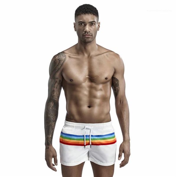 

shorts males loose sports clothes mens rainbow print straight swimwears summer designer drawstring elestic waist beach