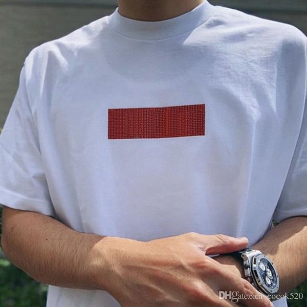 

19ss box logo x swarovski tee мужчины женщины пара летняя мода повседневная уличная футболка высокое качество хлопка с коротким рукавом для, White;black