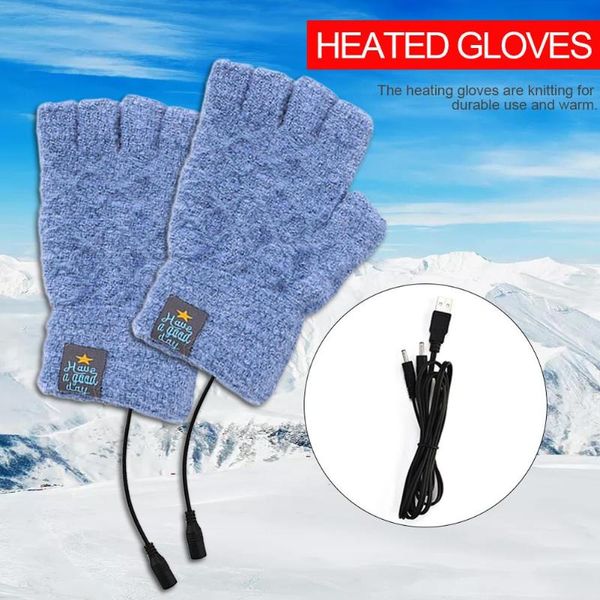 

men's and women's usb heated gloves usb hand warmers winter warm half fingerless mitten for home daily camping work, Black
