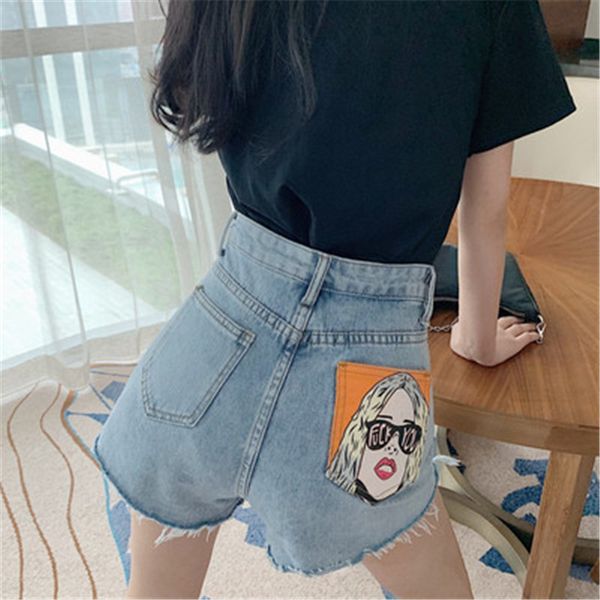 

летние женские шорты с принтом высокая талия персонализированные уникальные джинсовые шорты с карманной пуговицей прохладная повседневная мо, White;black