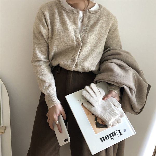 

hzirip vintage chic all-match cardigans 2020 sweet high waist warm thicken soft office lady brief loose casual knitted sweaters, White