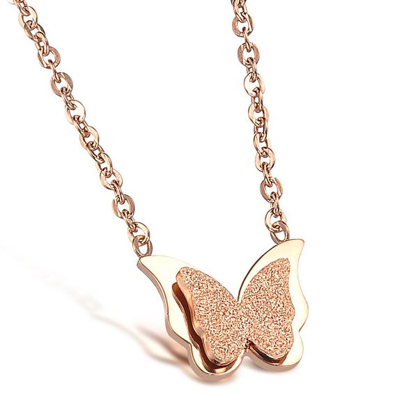 

shining scrub butterfly pendant necklace stainless steel 14k gold plated titanium steel necklace jewelry woman gift, Silver
