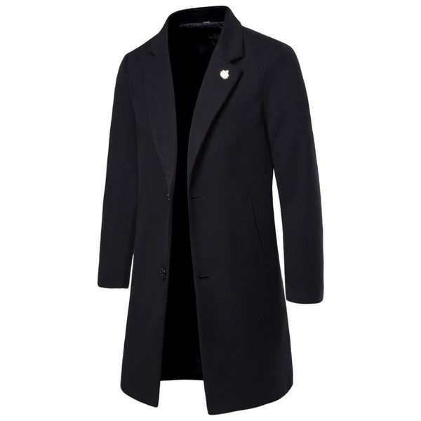 

autumn and winter new fashion boutique wool woolen men's lapel windbreaker jacket / jacket / men's long black