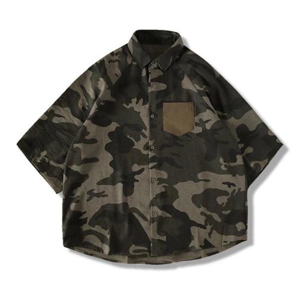 

camouflage mens designer shirt vintage contrast color short sleeve turn down collar mens shirts casual teenager shirt, White;black