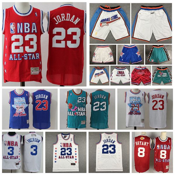 

vintage 03th 96th all-star 23 michael jordan 3 allen iverson 8 kobe bryant nba basketball jerseys all-star just don shorts, Black;red